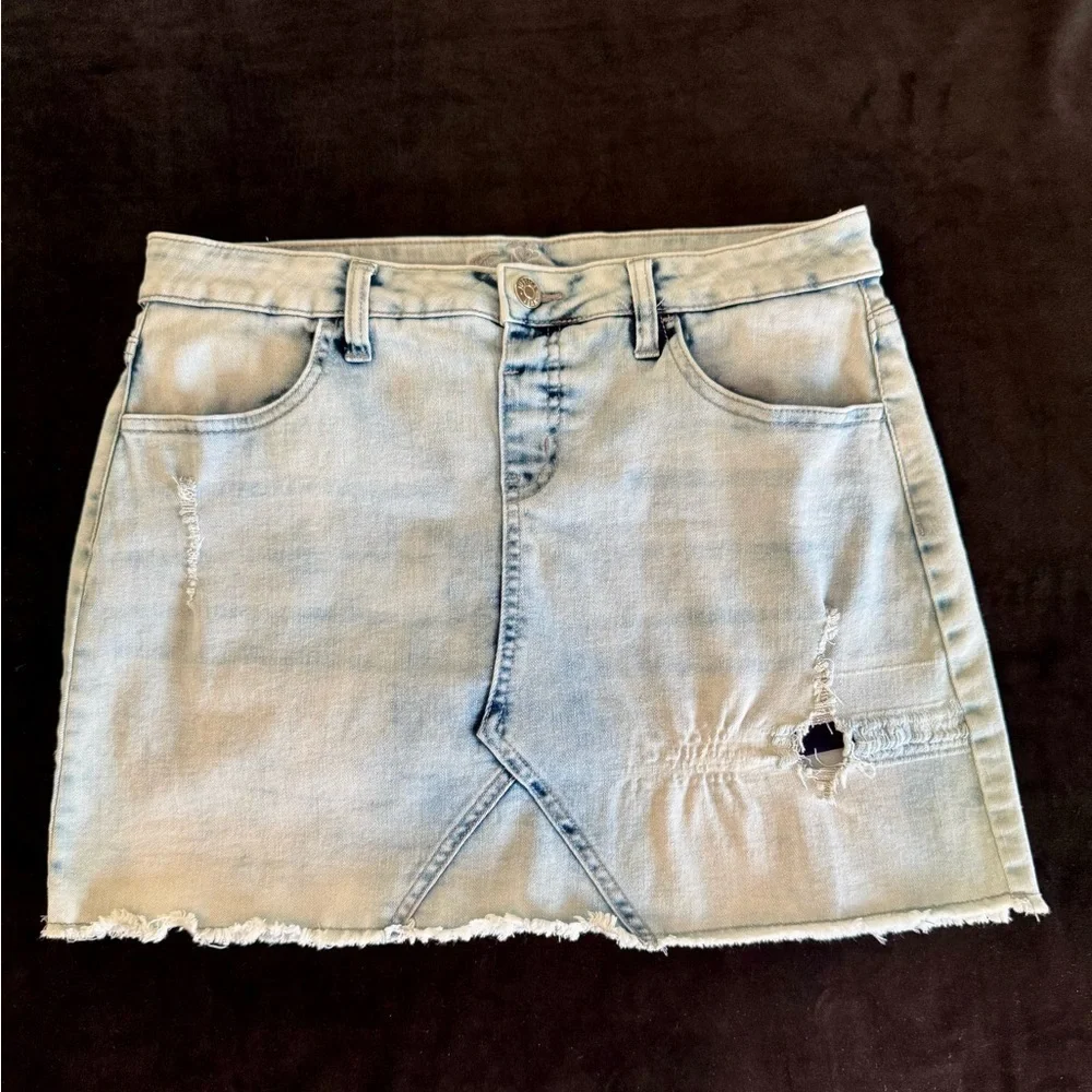Justice Blue Asymmetrical Distressed denim Skirt with shorts underneath